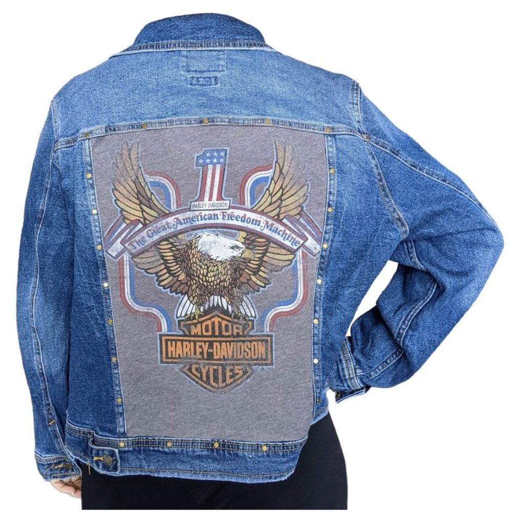 Harley Davidson Custom Jacket Upcycled one of a kind.  Repurposed 1x